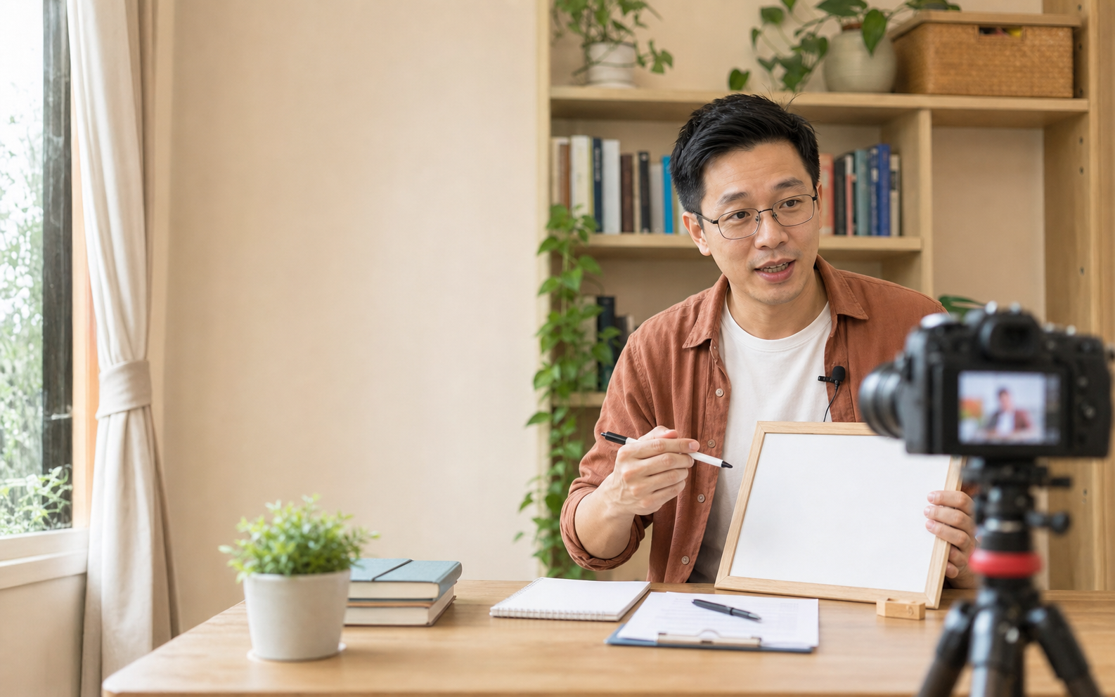 马来西亚华人导师在家中录制线上课程