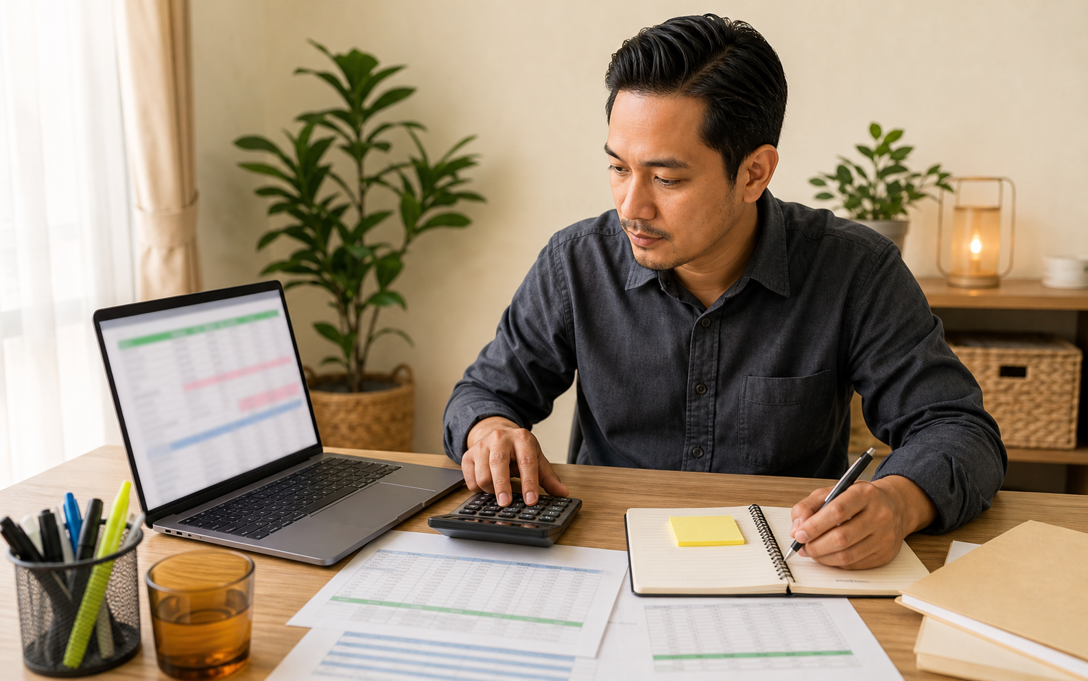 成人学习者在电脑前整理 Excel 与办公资料